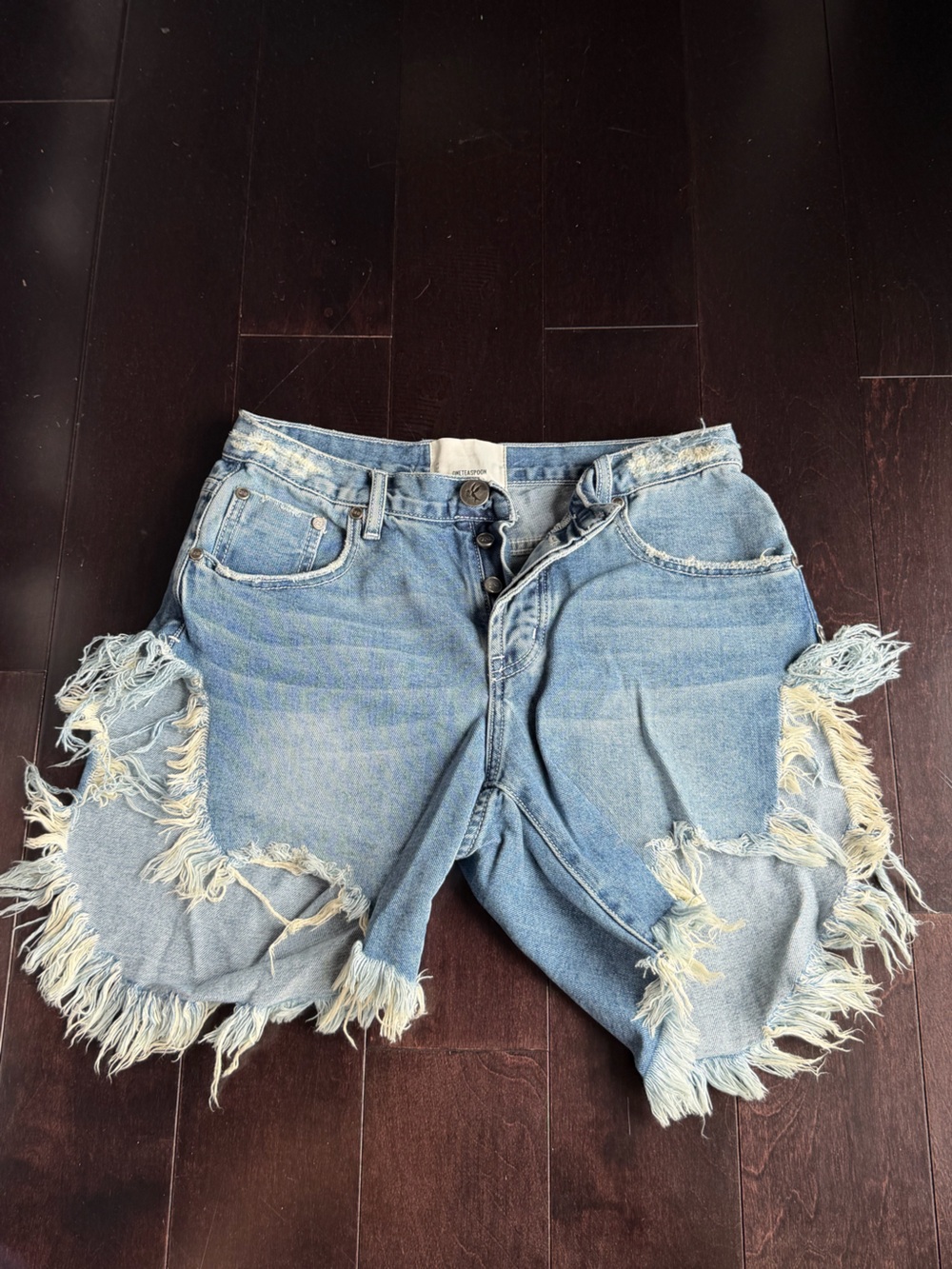One Teaspoon Light Blue Distressed Fringe Hem Jeans